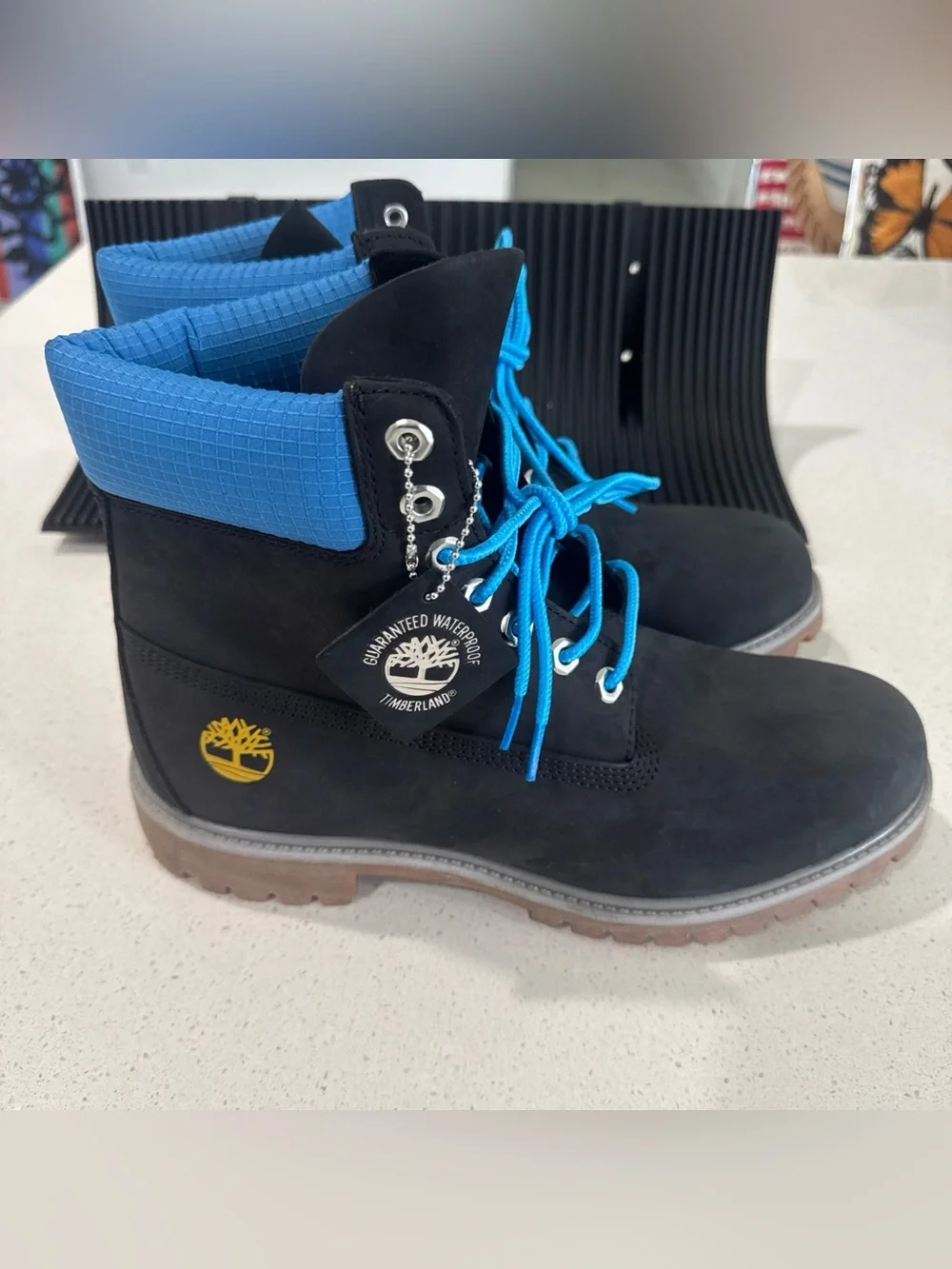 Timberland Men’s 6 Inch Premium Waterproof Boots Black Blue Size 10